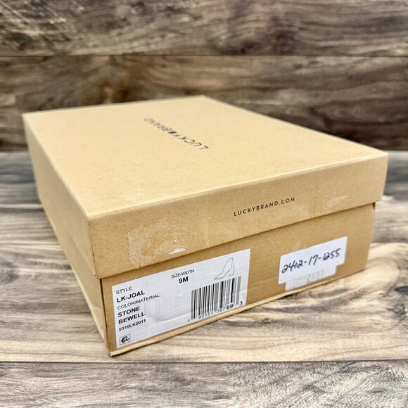 NIB Lucky Brand Joal 9M Leather Deep Notch Open Toe Pump Bootie Shootie Stone - Picture 11 of 12